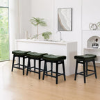 Counter Height Bar Stool for Kitchen Counter Modern Backless Barstool with Upholstered Faux Leather Seat and Solid Wood Leg Farmhouse 24 inch Bar Chair, Green + Black, 1pc