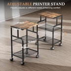 Printer Cart with Wheels,Small Printer Stand with Storage, Printer Table for Home Office, 3 Tier Cart with Adjustable Shelf, Supports Up to 80 Lbs for Home Office, Kitchen, Living Room
