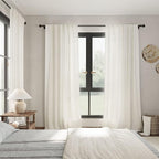 Cream Linen Curtains 96 Inches Long 2 Panels Set Back Tab Rod Pocket Semi Sheer Light Filtering Window Curtain Drapes Neutral Boho Aesthetic Long Curtains for Living Room Bedroom Decor 42x96