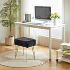 IBUYKE Velvet Rectangular Footrest Ottoman, Makeup Vanity Stool Side Table, Dressing Table Seat, Pouf Couch Stool, Golden Steel Legs, Black LG-51B