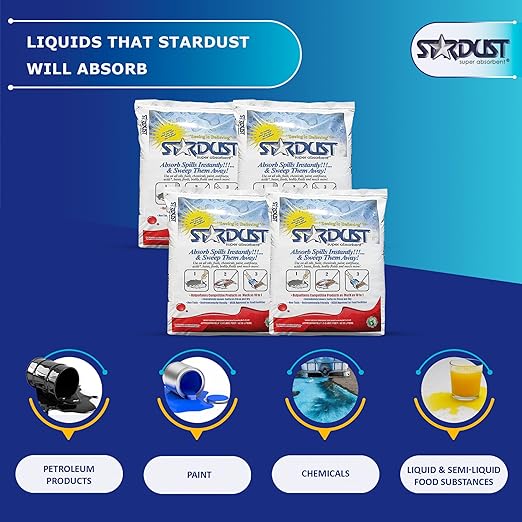 STARDUST Super Absorbent 1.5 Cu.Ft. Bag - Stardust Powder, Floor Dry Absorbent, Absorbent Powder, Bags for Spill Cleanup, Oil Dry Absorbent, Spill Absorber Cleaning Solution - Pack of 4
