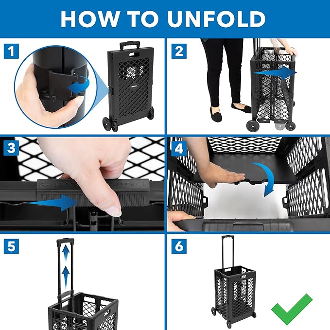 Mount-It! Mesh Rolling Utility Cart, Folding and Collapsible Hand Crate on Wheels, 55 Lbs Capacity