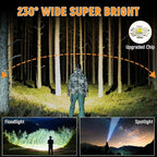 Rechargeable Headlamp High Lumen, 230° Wide Beam 1800 Lumen Super Bright Head Lamp, 6 Modes Head Lights for Forehead, 90° Rotatable Headlight, LED Headlamps for Adults Mechanic Hardhat Camping (2Pack)