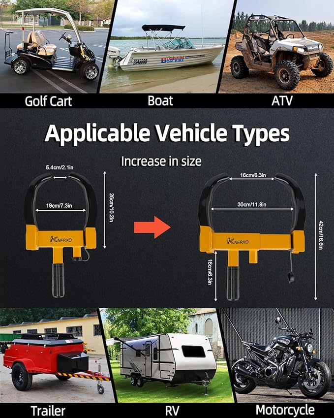 Trailer Security Adjustable Tire Lock 2PK Anti Theft Wheel Lock for Trailers, Car, SUV, Boat, Motorcycle, Golf Cart - Great Deterrent, 6 Alike Keys (Black-Yellow)