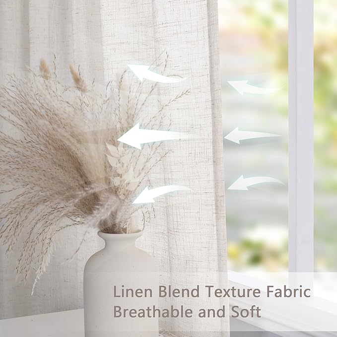 MYSKY HOME Living Room Curtains for Windows, Semi Sheer Linen Curtains Boho Room Decor Sliding Glass Patio Doorways Pinch Pleated Light Filtering Privacy Protect Soft Texture, 40" x 90", Linen, 2 PCS