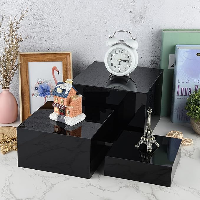 6Pcs Black Buffet Risers Acrylic Boxes Display Risers Food Risers for Buffet Table Display Riser for Platter Parties Weddings Catering Dessert Collectibles Figures Show ( 6''x7''x8'')