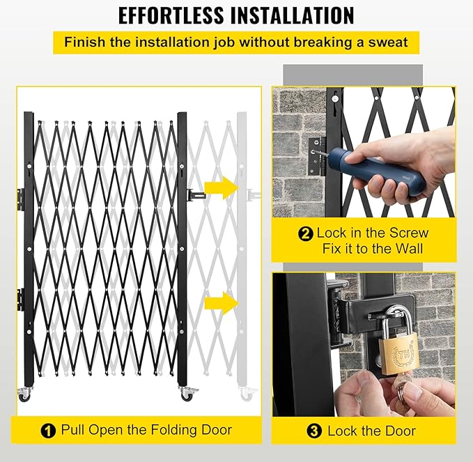 VEVOR Single Folding Security Gate Folding Door Gate 75" W x 51.57" H Scissor Gate