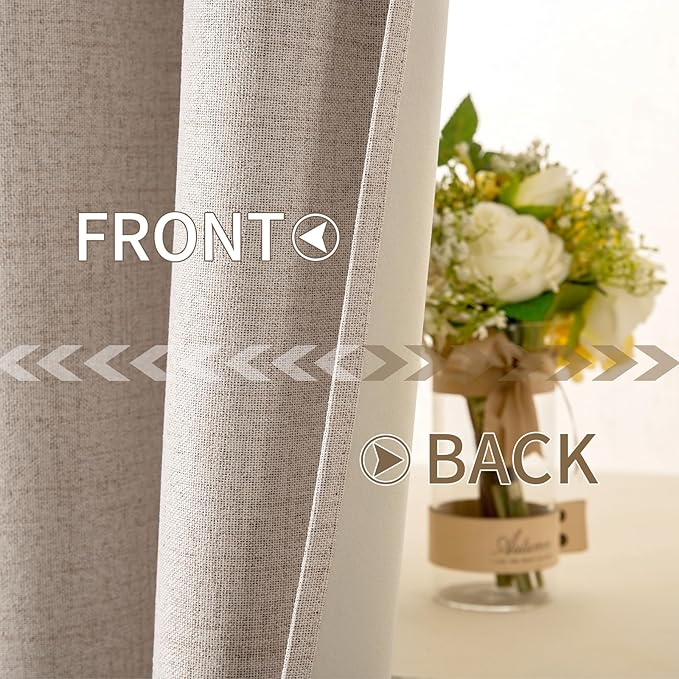 MIULEE 100% Blackout Linen Texture Curtains Soild Thermal Insulated Natural Beige Curtains Grommet Room Darkening Curtains & Drapes for Living Room Bedroom Nursery 42 x 84 (2 Panels)