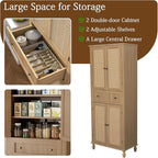 72 inch Kitchen Pantry Storage Cabinet, Freestanding Pantry Cabinet, Tall Cabinets with Doors and Shelves,Freestanding Cupboard with Adjustable Shelves for Dining Room，Natural