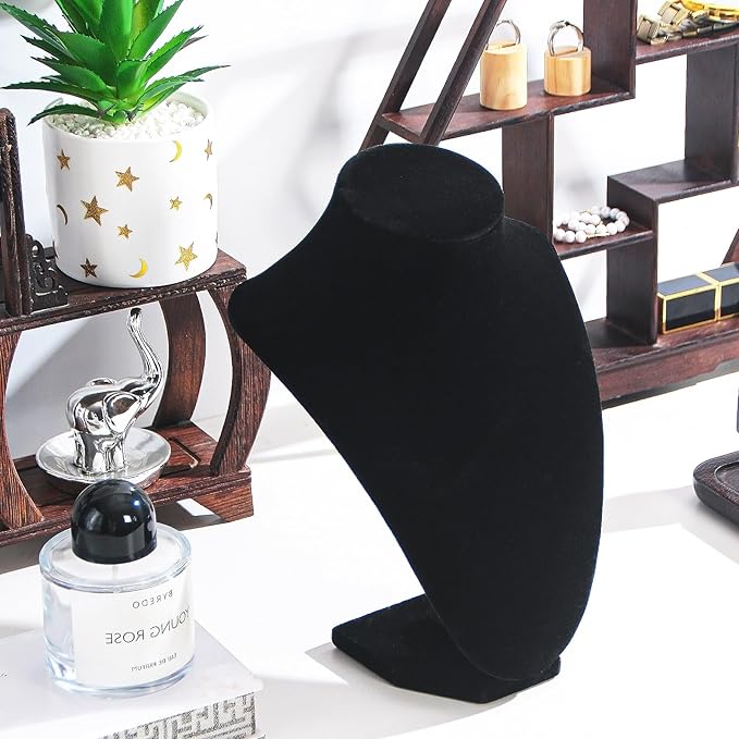 Necklace Display Stand for Selling, Necklace Holder Organizer, Jewelry Display for Vendors,Velvet Chain Jewelry Bust Holder Organizer (6, Black)