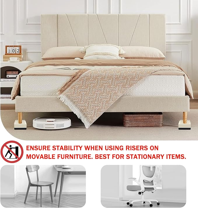 Bed Lifts Risers 1.5 inch, Square Adjustable Risers Blocks for Bed Sofa Table and Couch Lifting，Heavy Duty Support Up to 1,300 Lbs (4 Pack-Apricot)