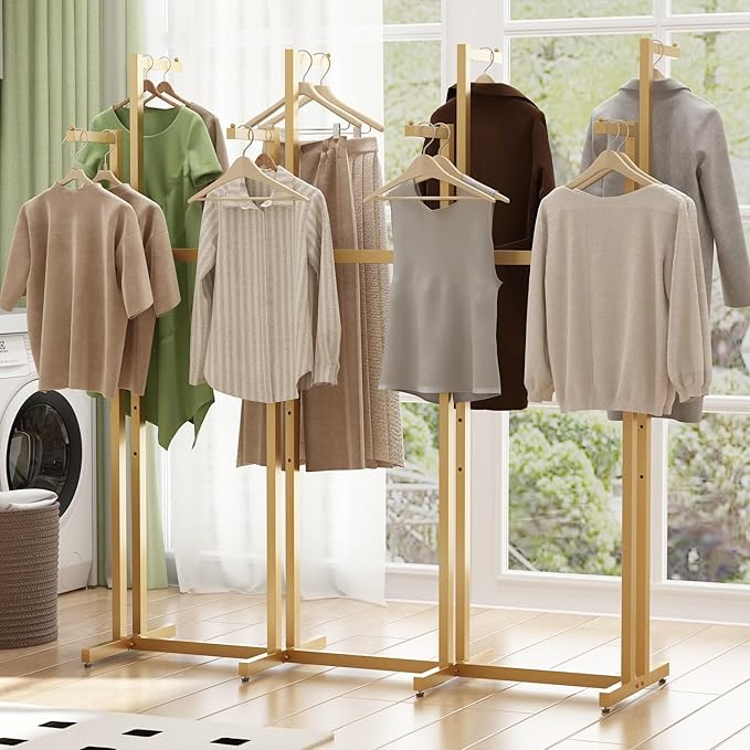 Gold Clothing Racks, Metal Clothes Rack with 8 Straight Arms, Freestanding Garment Rack for Hanging Clothes Heavy Duty, 46" to 63" Adjustable Height Retail Clothing Rack for Boutiques Display