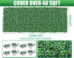 48"x 120"(40 sq.ft) Artificial Boxwood Roll Panels with Flowers, UV-Anti Faux Ivy Leaves Privacy Fence Screen, Grass Wall Roll Panels for Indoor Home Decor and Outdoor Garden Backyard