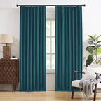 DUALIFE Dark Teal Blue Pinch Pleated Blackout Curtains 95 Inches Long, Back Tab with Hooks, Linen Full Black Out Thermal Insulated Track Curtain for Bedroom Living Room,50 Wx95 L, 2 Panels