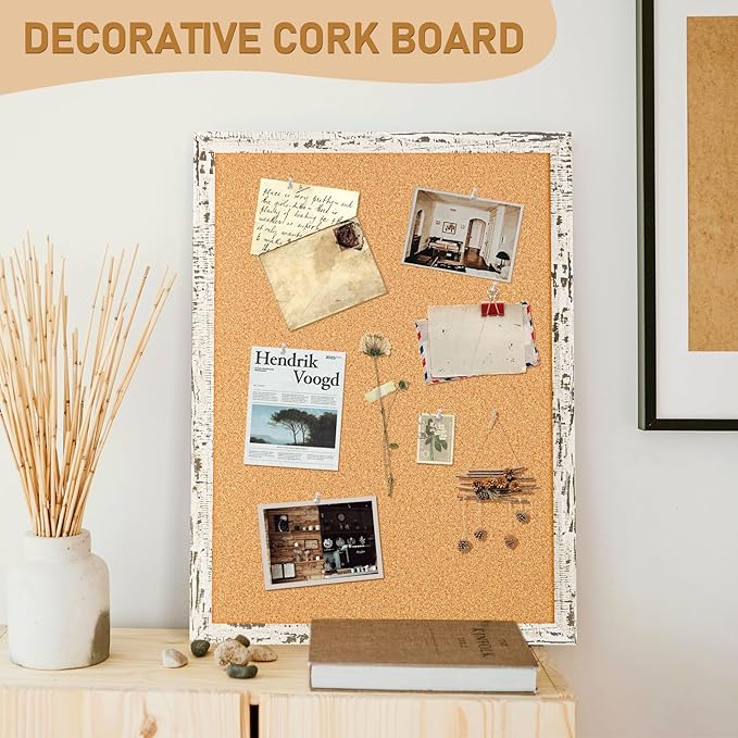 DOLLAR BOSS Cork Board for Wall - 36 X 24 Inches, Birch Bark Framed Bulletin Board Corkboard Decorative Hanging Pin Board for Office & Home Decor
