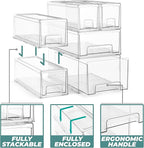 Sorbus Large Clear Stackable Storage Drawers – 4-Pack Plastic Organizer Bins with Handles – Stackable Pull-Out Storage Drawers for Closet, Pantry, Office, Bathroom, Craft, and Toy Organization