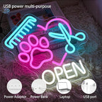 Pet Shop Open Neon Sign Paw Neon Light for Wall Decor, Dimmable Colorful Pet Grooming Salon Open LED Sign for Pet Shop,Pet Hospital,Pet Salon Store
