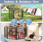 Full Metal Free Standing Dog Gate with Door for Indoor Barriers,144'' Extra Wide 32'' Tall Dog Gate for Doorways,Large Openings,Decks,Freestanding Portable Pet Fence(6 Panels,Black)