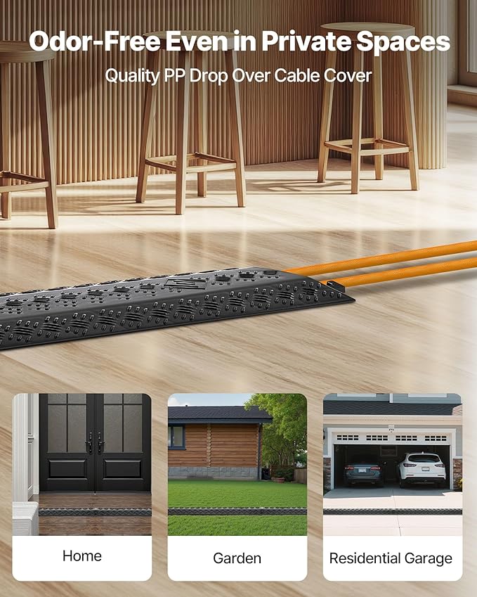 VEVOR 3 Pack Drop Over Cable Cover, 2 Channel Heavy Duty Cable Hose Protector Ramp, 38.3'' Floor Cord Cover, 17,500 lbs/Axle Load Capacity, for Traffic Areas, Indoor, Outdoor, Home, Office, Warehouse