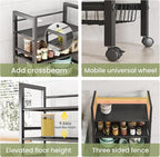 4-Tier Metal Rolling Cart with Removable Grid Shelves, Lockable Wheels & Handle for Kitchen, Bathroom, Office Storage, Black (Medium)