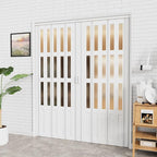 48-72 x 80in (Double 24-36) Accordion Doors Interior Folding Door, White 3 Frosted Acrylic Glass PVC Accordion Door with Upgraded Roller & Handle &Complete Hardware for Closet Bathroom Doorways