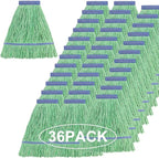 Matthew Cleaning Heavy Duty Mop Head Commercial Replacement for General and Floor Cleaning , Wet Industrial Blue Cotton Looped End String Head Refill (Case of 36) Green