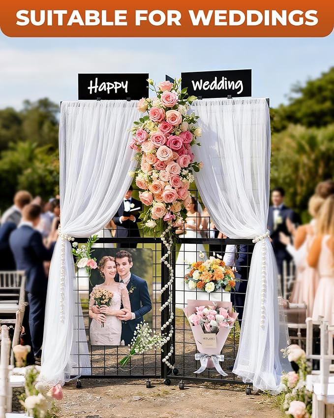 360° Foldable Grid Wall Panel, Three 6' x 4.25' Ft Double Side Gridwall Display Stand with Notice board, Heavy Duty Sturdy Floorstanding Wire Grid Rack, Movable Wheel for Retail Art Craft Fairs