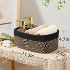 Small Storage Baskets for Organizing | Closet Organizer Bins | Shelf Toy Basket | Woven Rope Baskets | Cube Decorative Box | Shallow Basket | 11.5x7.5x4.7” | 3 Packs Black Brown