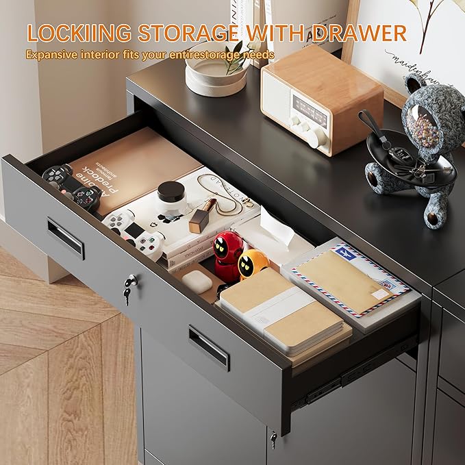 Metal Storage Cabinet, 36 Inch Tall Metal Storage Cabinet with Doors and Shelves, Pantry Cabinets with Drawer for Kitchen Storage, Garage Cabinet for Living, Dining Room, Assemble Required.