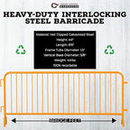 Angry Bull Barricades Metal Interlocking Steel Barricade (8.5 Ft. Heavy Duty, Bridge Feet, Orange Powder Coated, Set of 20)