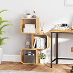 Giantex S-Shaped Bookcase, 3-Tier Bamboo Bookshelf with 3 Open Cubes, Geometric Corner Display Shelf, Decorative Storage Organizer, Floor Storage Rack for Living Room, Home Office, Natural