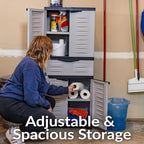 Sunnydaze Plastic Garage Storage Cabinet with 2 Adjustable Shelves - 57" H - Garage, Office, Home, Laundry Room - Gray
