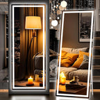 Hasipu Full Length Mirror with Lights, 67" x 24" LED Lighted Floor Standing, Full Body Dressing Hanging Mounted Mirror, Dimmable, Tempered Glass, Safe to Use, Square White