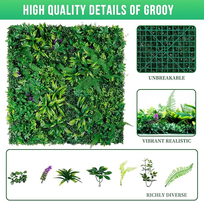 Artificial Boxwood Panels, Grass Wall Panels 20"x20"(6pcs), Privacy Hedge Fence Screen with UV Protection, Fake Greenery Backdrop for Indoor Wedding and Outdoor Garden Backyard