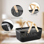 Sadnyy 4 Pcs Plastic Mesh Garden Harvest Basket Storage Basket with Wooden Handle Multi Functional Mesh Bin for Kitchen Cabinet Picnic Fruit Vegetable Gathering Organizer(Large, Small,Black)