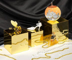 Red Co. Set of 3 Glossy Gold Acrylic Cube Display Nesting Riser Stands with Hollow Bottoms