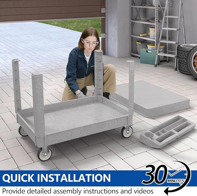 550LBS Utility Cart, Flat Top 46x25 Inch Utility Cart with Wheels,Heavy Duty Service Cart-Lipped Shelves,Ergonomic Storage Handle and Swivel Wheels for Warehouse, Garage, Cleaning,Gray