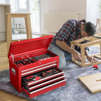 Winado 24" Portable Tool Box, 5 Drawers & Top Storage Tray Tool Box with Drawers, Lockable Metal Tool Chest Cabinet for Garage, Warehouse, Repair Shop & Home, Red