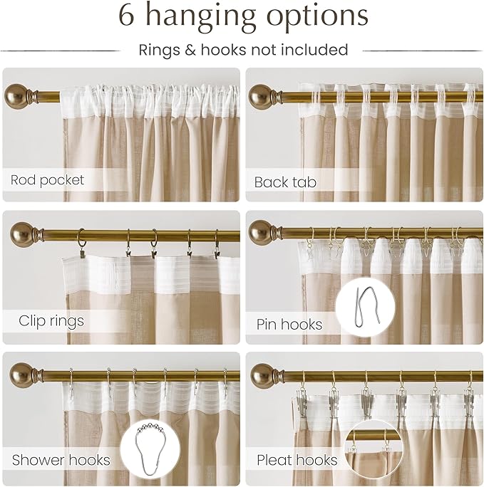 NICETOWN Semi Sheer Light Filtering 108 inches Long Curtains, Back Tab/Rod Pocket with Pleat Tape Thick Linen Privacy Added Window Treatments for Bedroom, Angora, W52 x L108, 2 Panels
