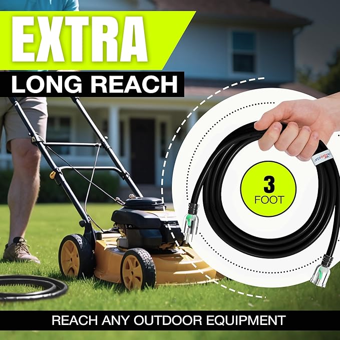 3ft Outdoor/Indoor Extension Cord 10/3 Gauge Ultra Heavy Duty 3 Prong SJTW, Waterproof, Flexible Cold-Resistant Long Power Cord,15A 125V 1875W, Black by LifeSupplyUSA