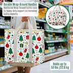 VENO 2 Pack Cooler Bag, Insulated Grocery Bags for Food Delivery, Collapsible Cooler, Reusable Shopping Bags for Groceries, Hard Bottom, Zippered, Foldable, Christmas Pattern (Jingle Mix, 2 Pack)