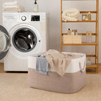 95L Extra Large Blanket Basket with Lid, 24" x 16.9" x 14.2" Woven Storage Basket for Living Room, Rectangle Nursery Blanket Storage for Toys, Towels, Dirty Clothes, Yellow & White