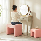 Ottoman Set of 2 Vanity Stool Chair Seating Backless Modern Foot Rest Teddy Velvet Small Footstool Ottoman for Makeup Room Living Room Bedroom Entryway,(2-in-1) Pink