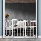 Extra Wide Baby Gate Tension Indoor Safety Gates White Metal Large Pressure Mounted Pet Gate Walk Through Long Safety Dog Gate for The House Doorways Stairs (52.76"-57.48"/134-146CM, White)