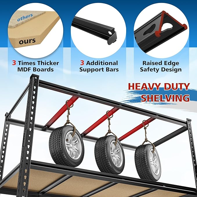 55" W Storage Shelves, 2040LBS Garage Shelving Heavy Duty, 4-Tier Storage Shelving, Adjustable Metal Shelving Unit for Garage, Warehouse, Pantry, Kitchen, 55" W × 24" D × 60" H