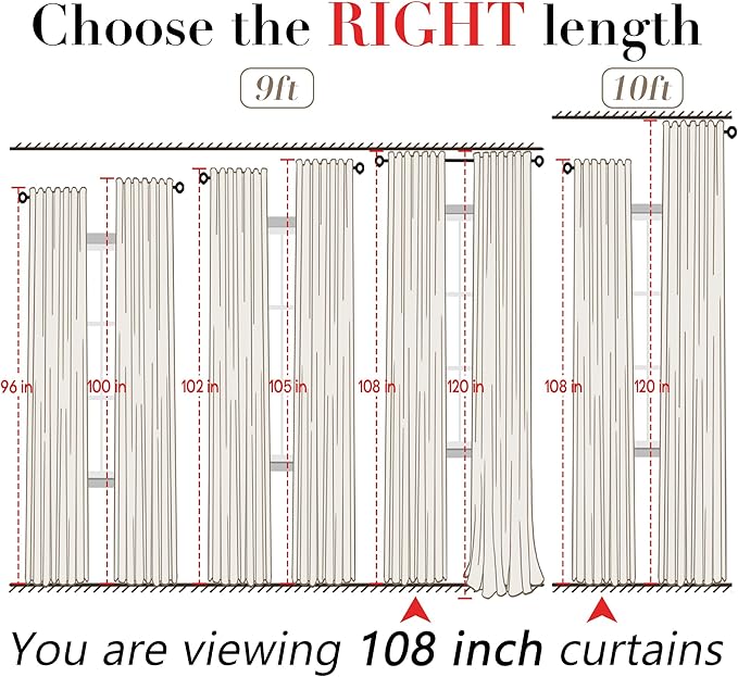 XTMYI 108 Inch Linen Curtains, Extra Long Ceiling Curtain for Track System with Hooks, Sheer Light Filitering 9FT 9 FT Curtains for Living Room Bedroom, Set of 2 Panel, Cream