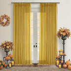 Gold Yellow Linen Pinch Pleated Curtains 108 Inches Long 2 Panels for Living Room Bedroom Light Filtering Drapes 108 Inch Length Mustard Yellow Semi Sheer Memory Shape Trained Ceiling Floor Curtain