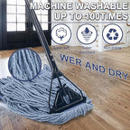 Commercial Industrial Mop for Floor Cleaning, 3 Extra Large Reusable Replacement Head with 59" Long Handle,Heavy Duty Looped-End String Wet Cotton Mop for House,Kitchen,Office,Garage,Tile Floor