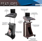 Techni Mobili Sit-to-Stand Rolling Adjustable Storage Medical Laptop Computer Cart, Chocolate, B005