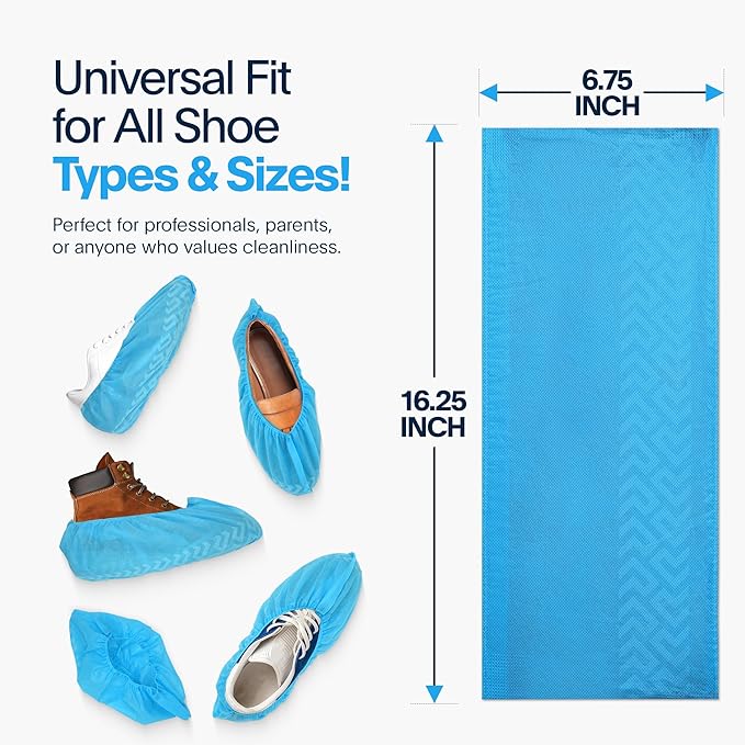 Premium Disposable Boot & Shoe Covers Booties | 50 Pack | Durable, Non-Slip, Non-Toxic, Water Resistant, Recyclable Protectors for Indoor & Outdoor | Large Size Fits Most Shoes